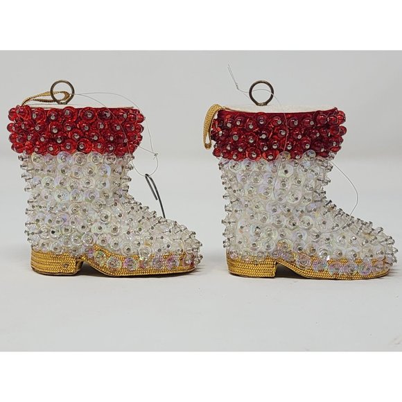 Vintage Walco‎ Santas Boots Beaded Sequined Christmas Ornaments - Picture 3 of 7